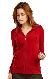 24 Bulk Women's Lightweight Zip Up Hoodie Jacket Red Size S