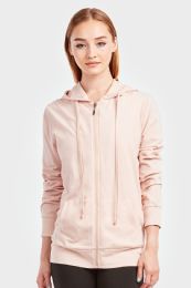 24 Bulk Women's Lightweight Zip Up Hoodie Jacket Blush