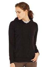 24 Bulk Women's Lightweight Pullover Hoodie Black Size L