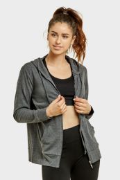 24 Bulk Women's Lightweight Zip Up Hoodie Jacket Charcoal Gray Size S