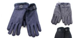 24 Bulk Ladies Suede Gloves With Fur Cuff