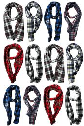 144 Bulk Yacht & Smith Unisex Warm Winter Plaid Fleece Scarfs Assorted Colors Size 60x12 Bulk Buy
