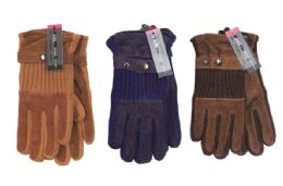 24 Bulk Ladies Suede Knit Gloves