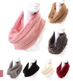 48 Bulk Women's Cable Knit Winter Infinity Scarf With Plus Lining Neck Warmer
