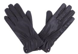 72 Bulk Women's Black Leather Gloves With Buttons