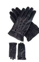 36 Bulk Mens Pu Winter Gloves With Snap Design