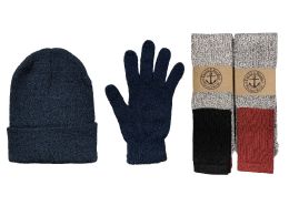 144 Bulk Yacht & Smith Mens 3 Piece Winter Set , Thermal Tube Socks Black Gloves And Beanie Hat
