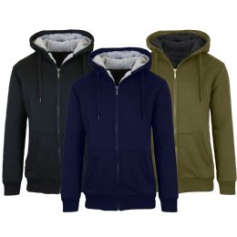 12 Bulk Mens Fleece Line Sherpa Hoodies Assorted Colors And Sizes