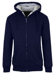 12 Bulk Mens Navy Fleece Line Sherpa Hoodies Assorted Sizes