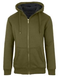 12 Bulk Mens Olive Fleece Line Sherpa Hoodies Assorted Sizes