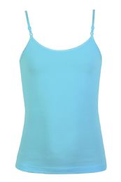 72 Bulk Mopas Girl's Cotton Camisole In Aqua