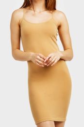 60 Bulk Sofra Ladies Long Poly Camisole Plus Size In Beige