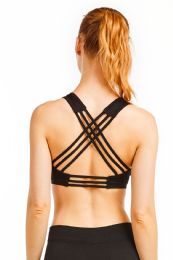 72 Bulk Sofra Ladies Cross Back Sports Bra In Black