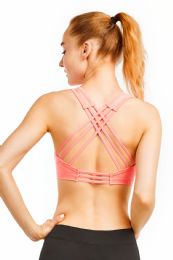 72 Bulk Sofra Ladies Cross Back Sports Bra In Hot Coral