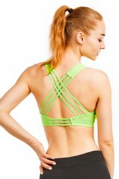 72 Bulk Sofra Ladies Cross Back Sports Bra In Neon Lime