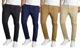 12 Bulk Men's SliM-Fit Cotton Stretch Chino Pants Assorted Colors Bulk Buy