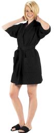 2 Bulk Thigh Length Waffle Weave Kimono Robe In Black