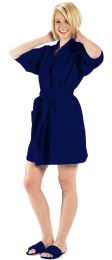 2 Bulk Thigh Length Waffle Weave Kimono Robe In Navy