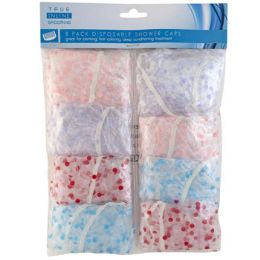 72 Bulk Shower Cap 8pk Disposable Printed 4asst Color/hba Pbh