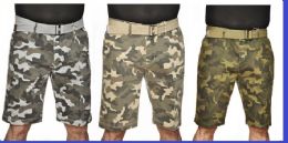24 Bulk Men's Fashion Printed Camo Chino Short