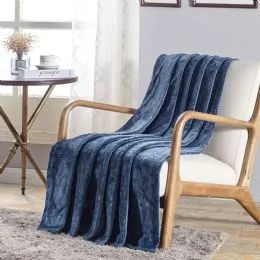 12 Bulk Dama Flannel 50 X 60 Throw In Oxford Blue