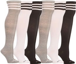 6 Bulk Yacht & Smith Women's Assorted Colors Over The Knee Socks