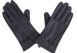 72 Bulk Women's Black Leather Gloves With Buttons