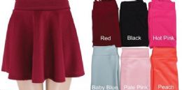 36 Bulk Womens Basic Solid Versatile Stretchy Flared Casual Mini Skater Skirt