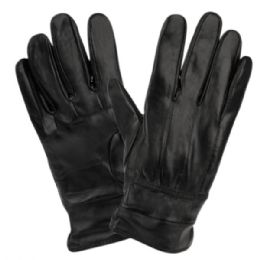 12 Bulk Mens Leather Gloves With Faux Fur Lining And Elastic Cuff