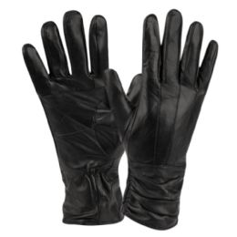 12 Bulk Ladies Genuine Leather Gloves With Faux Fur Lining