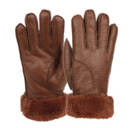 12 Bulk Ladies Faux Fur Leather Winter Glove With Fur And Cuff Lining