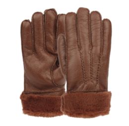 12 Bulk Mens Faux Leather Winter Glove With Fur Cuff And Lining