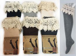 24 Bulk Long Over The Knee Stocking With Lace Trim Assorted