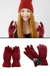 12 Bulk Red Leather Insulated Winter Gloves