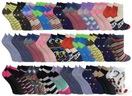 60 Bulk Yacht & Smith Women's Assorted Colored Prints No Show Ankle Socks Size 9-11