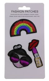 96 Bulk Fashion Sequin Patches Rainbow Girl And Lipstick