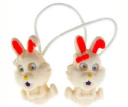 96 Bulk White Acrylic Charm Shaped Like A Rabbit With Orange Ears On A White Band Elastic
