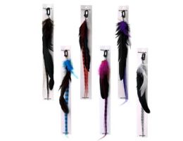 48 Bulk Hair Clip With Striped Synthetic Hair And Assorted Feathers