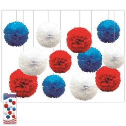 48 Bulk July 4th Pom-Pom Decoration Ball Set