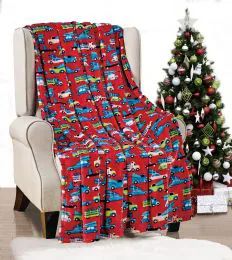 12 Bulk Red Christmas Car Holiday Design Micro Plush Throw Blanket 50x60 Multicolor