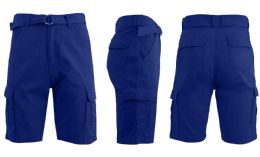 24 Bulk Men's Cargo Shorts With Belt Royal Blue