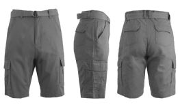 24 Bulk Men's Cargo Shorts With Belt Grey
