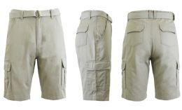 24 Bulk Men's Cargo Shorts With Belt Sand