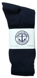 72 Bulk Yacht & Smith Men's King Size Cotton Terry Cushioned Crew Socks Navy Size 13-16 Bulk Pack