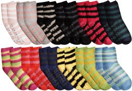 Bulk Yacht & Smith Women's Assorted Colored Warm & Cozy Fuzzy Gripper Bottom Socks