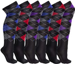6 Bulk Yacht & Smith Women's Argyle Over The Knee Socks