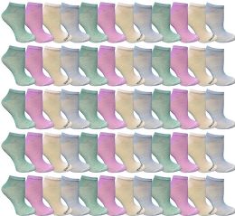 60 Bulk Yacht & Smith Women's Assorted Colored Pastels No Show Ankle Socks Size 9-11