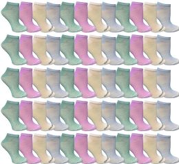 60 Bulk Yacht & Smith Women's Assorted Colored Pastels No Show Ankle Socks Size 9-11