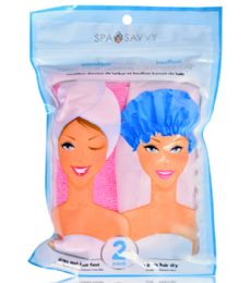48 Bulk 2 Piece Twist Turban And Shower Cap Spa Savvy