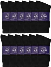 12 Bulk Yacht & Smith Men's Cotton Athletic Terry Cushioned Black Crew Socks
